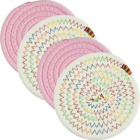 4 dessous de plat résistants à la chaleur, en coton et non-tissé, 18 cm, pour plats chauds, casseroles et plans de travail (1/5)