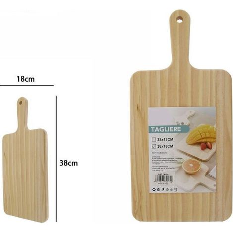 Trade Shop - TAGLIERE RETTENGOLA IN LEGNO AFFETTA PANE SALUMI CARNE MIT MANICO 38X18CM 74195 -
