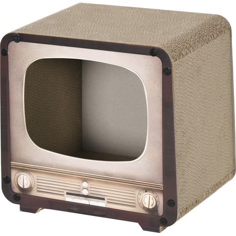 Griffoir pour chat 2 en 1 forme téléviseur. maison et tapis à griffer en carton ondulé. 39x29x37 cm marron. 2 en 1 pour griffer et se cacher. carton recyclable (1/5)