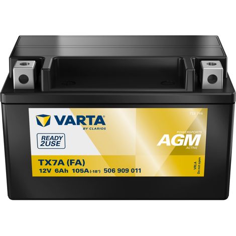 Varta Motorradbatterie 6Ah 105A YTX7A-4 – AGM, 12V, Powersports, vibrationsfest, langlebig (1/3)