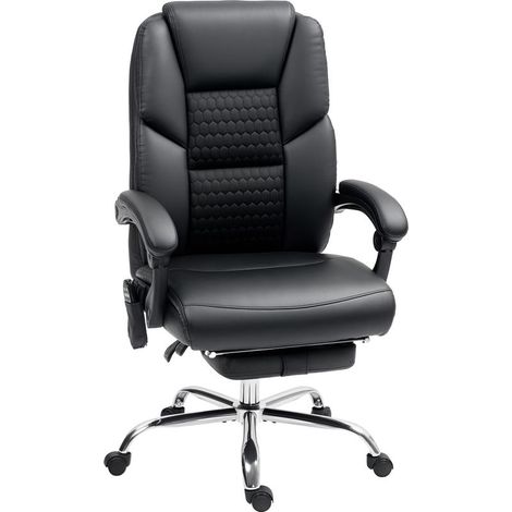 Fauteuil de bureau massant et chauffant avec dossier inclinable repose pieds en cuir pu noir (1/5)