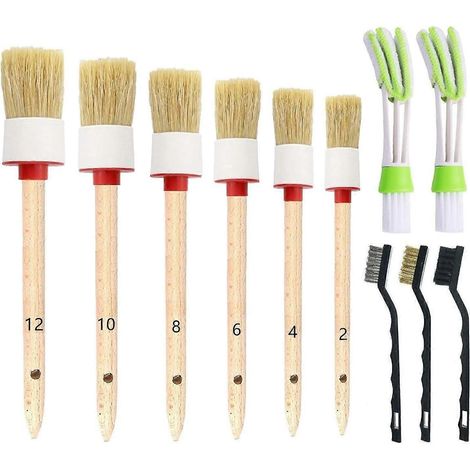 Ensemble de 11 brosses de nettoyage automobile pour jantes, intérieur, extérieur et cuir. (1/4)
