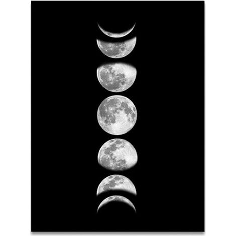 Phases de la lune Peintures sur toile Peintures sans monture Blanc noir Impression artistique Affiche sur Wall Art pour la décoration de la maison Frameless(090-2) (1/5)