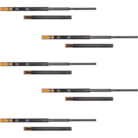 Emuca Lot de 5 jeux de Coulisses pour tiroirs, roulement à billes, hauteur 45mm, profondeur 600mm, sortie totale, fermeture amortie, Noir