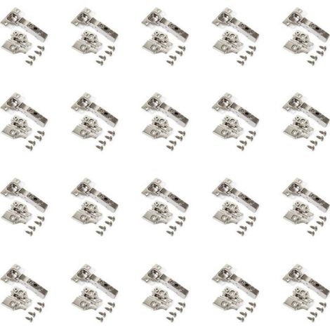 ALLIANDISEmuca Lot de 20 charnières droites X91 à fermeture amortie avec embases à visser, Hauteur 0, Acier, Nickelé (1/4)
