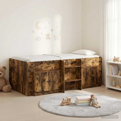 vidaXL Cadre de lit en loft avec armoire avec porte 3 pcs Chêne fumé (1/5)