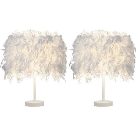 Set de 2 lampes de table en plumes avec douille E27, lampe de chevet décorative luminaire pour chambre à coucher et entrée (1/5)