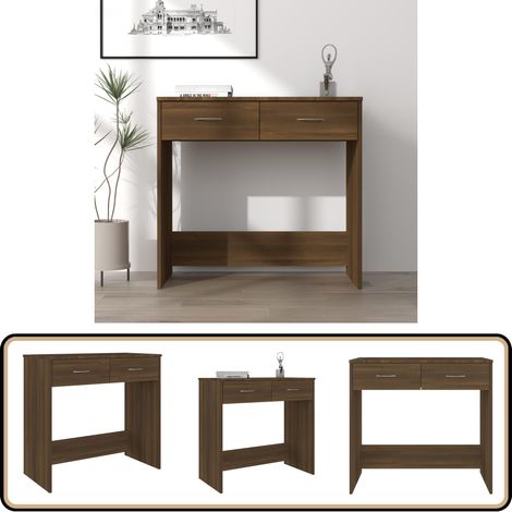 Bureau chêne marron 80x40x75 cm bois d'ingénierie - Bureau En Bois - Bureau Design - Bureau Compact - Bureau Étudiant - Meuble De Rangement (1/5)