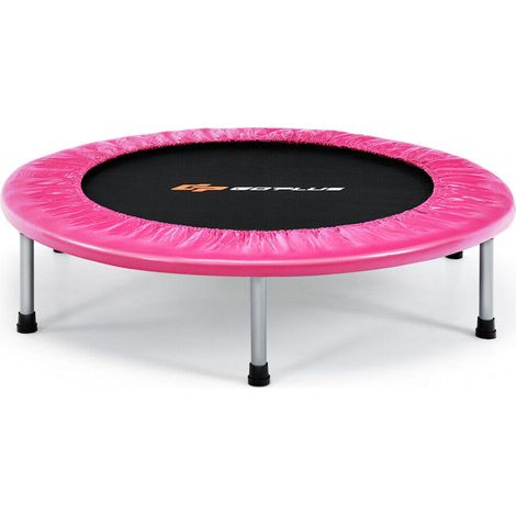 Trampoline de fitness pliable rose avec 32 ressorts, 6 pieds en acier et un tapis rebondissant pour salon, chambre et plein air (1/5)