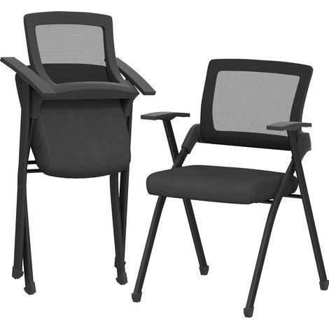 Ensemble de 2 chaises pliantes avec dossier et accoudoirs incurvés en tissu effet lin acier 61 x 56 x 84 cm noir (1/5)