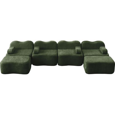 Canapé modulaire 4 places en U avec deux poufs, canapé vert en velours, assise profonde et accoudoirs mobiles pour salon (1/5)