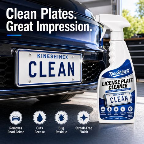 KineShineX Kfz-Kennzeichenreiniger – Entfernt Schlamm, Insektenreste, Ölflecken und Straßenstaub – Hinterlässt keine Flecken – Reinigungsspray (1/5)