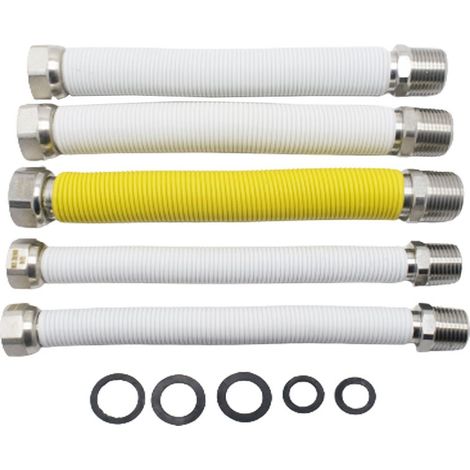 Tecnogas Kit Flessibili Estensibili Acciaio Inox Rivestiti per Caldaia 5 Pezzi 20-40 Cm Gas 3/4