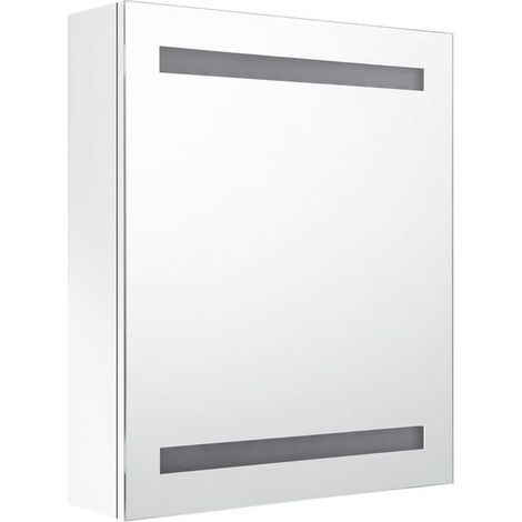 Meuble de Salle de Bain avec Miroir LED et Éclairage, 50x14x60 cm, Armoire Murale Blanche Brillante avec Rangements (1/5)