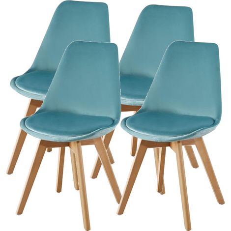 Hobag – Lot de 4 chaises scandinaves menthe – Polypropylène et velours – Dimensions L54 x W47 x H80 – Hauteur d'assise 46cm