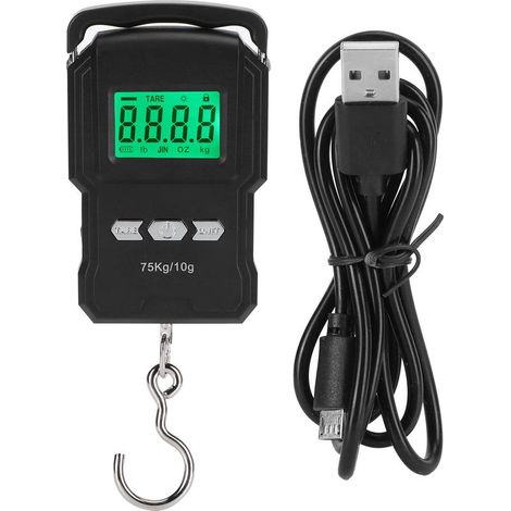 Balance numérique portable avec affichage numérique, crochet de suspension et ruban métrique inclus (capacité : 75 kg).-AquaForge