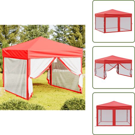 Tente de réception pliable avec parois Rouge 3x3 m - Tents De Jardin - Abri De Jardin - Gazebo - Parasol - Chapiteau Pliables (1/5)