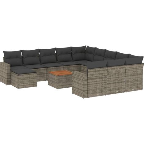 Maison Exclusive - Salon de jardin avec coussins 13 pcs gris résine tressée (1/3)