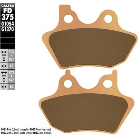 Pastillas de freno Galfer KH400 de metal sinterizado (doradas) para Harley Davidson