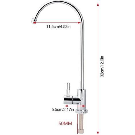1/4 '' Robinet En Acier Inoxydable Chrome Plaqué Osmose Inverse Col De cygne Eau Potable Filtre Cuisine Robinet (1/4)