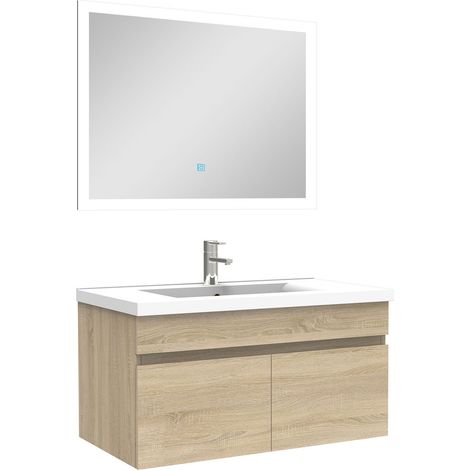 Ocean Ensemble meuble Salle de Bain 80cm simple vasque + miroir lumineux 3 couleurs + dimmable chêne wotan (1/5)