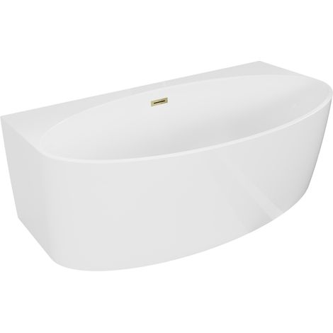 Mexen Bruna baignoire autoportante adossée 170 x 88 cm, blanc brillant, trop-plein doré - 52731708800-50 (1/3)