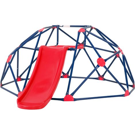 Dôme d'escalade avec toboggan 241,5 x 183 x 91,5 cm amusement extérieur et intérieur ambiance colorée en métal et tissu (1/2)