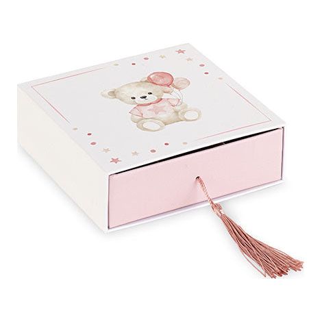 Cupido&Co. Scatola Orsetto Rosa con Inserto e Nappa 120 x 120 x 40 Mm