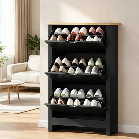 CHICFURN Zapatero 72x26x112 cm en aglomerado E1 negro para entrada (1/5)