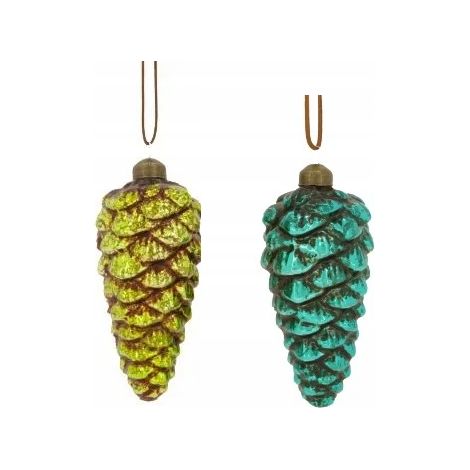 WESTWING Lot de 2 boules de Noël en forme de pomme de pin « Forêt », Ø 6, hauteur 12,5 cm