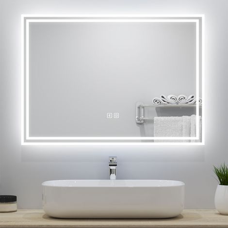 LED Bathroom Mirror with LED Lights and Demister Touch Sensor Wall Mounted - 1000x600mm Bluetooth+Dimmable 3 Light Colour