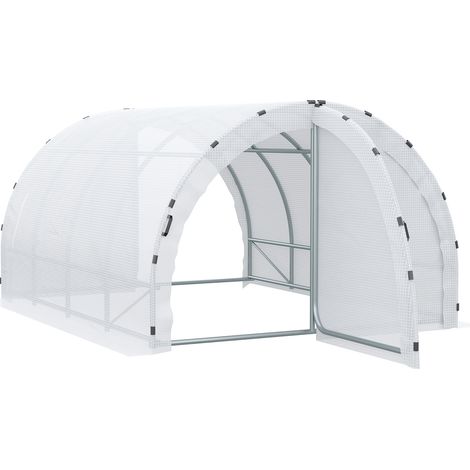 Tunnel de jardin 12 m² – Serre tunnel sol 4L x 3l x 2H m – Châssis tubulaire renforcé 25 mm – Double porte avec poignées – Blanc (1/5)