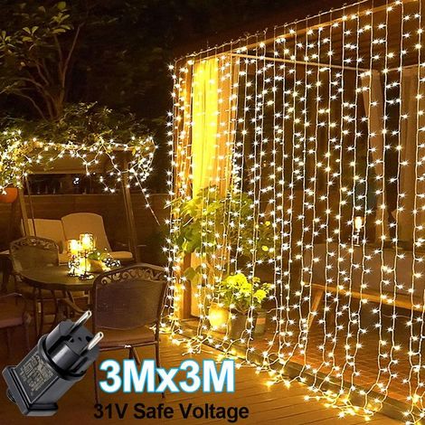 Guirlande lumineuse LED blanc chaud 3x3 mètres, 8 modes d'éclairage, idéale pour les fêtes de jardin en intérieur/extérieur et les fêtes de Noël (1/5)