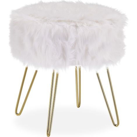 Tabouret de maquillage rembourré décoratif 40 x 40 x 45 cm moderne en fourrure blanche (1/4)