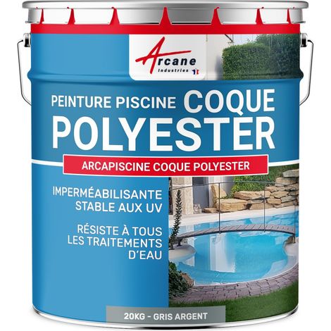 Arcane Industries – Peinture piscine polyuréthane 20 kg – Imperméabilisante pour coque polyester – Résistante aux traitements d'eau – Gris argent RAL 7001