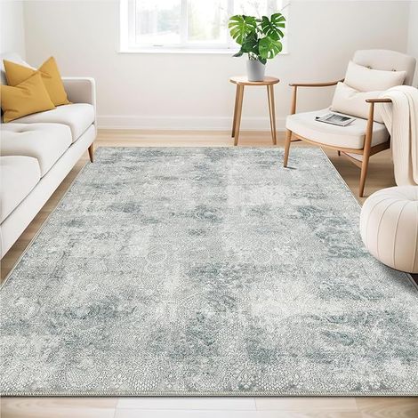 Tapis Lavable Salon, Gris Moderne antidérapant, Doux Vintage à Poils Courts pour Chambre à Coucher Salle à Manger 120x170 cm
