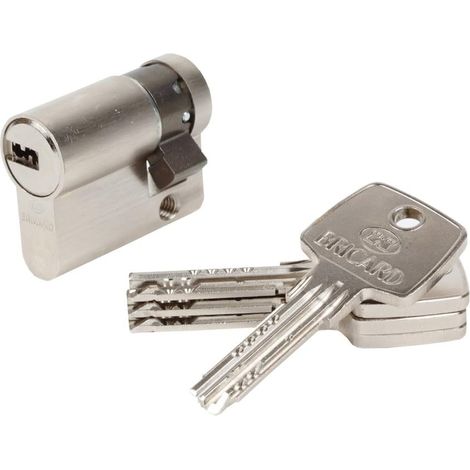 Demi Cylindre de serrure 2,9 en Laiton Nickelé longueur 40 mm. Livré avec 4 clés réversibles et carte personnelle. (1/5)