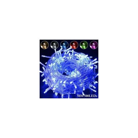 Lichterkette, 500 LEDs, 50 m, transparentes Kabel, blau, Schutzart IP44, Weihnachten, Garten, Hochzeit (1/5)