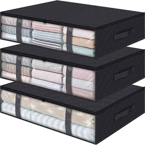 Lot de 3 Sacs de rangement, Fenêtre transparente, Poignées renforcées, 35L, Placard, Chambre (1/5)