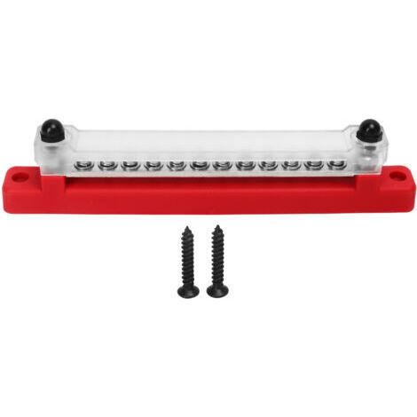 Bloc de Distribution d'énergie de barre omnibus à 12 bornes 48V 150A avec couvercle, goujons M6, vis M4 pour voiture, camping-car, bateau marin, rouge (1/5)