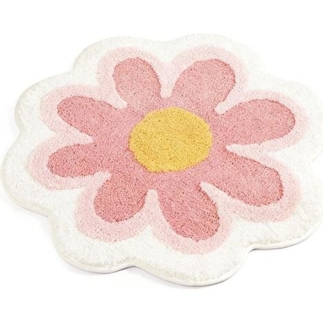 Tappeto da bagno rotondo morbido e antiscivolo con motivo floreale, tappetino decorativo per il pavimento del bagno (rosa) (1/5)