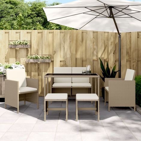 Ensemble à manger de jardin avec coussins 6pcs beige poly rotin (1/5)