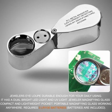 Loupe Bijoutier - Grossissement 40x - Éclairage LED Blanc et UV - Pliable - Métal - Pour Inspection Précise - 1 Pièce (1/5)