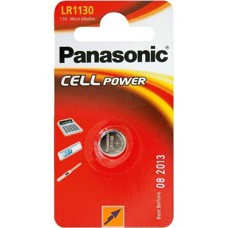 Blister da 1 pila a bottone alcalina 1,5V Panasonic - LR1130, SR1130W, SR54, 389