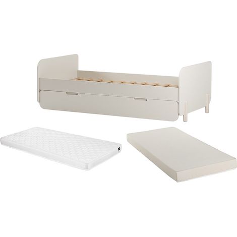 Letto a scomparsa 2 x 90 x 190 cm MDF e Pino Naturale e Beige + Materasso - TALUDO (1/5)