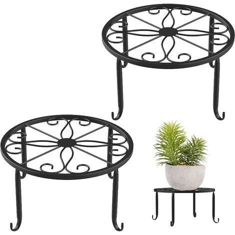Pot de fleur Stand, 2 PC Metal Art Plant Stand Rack Style européen pot de fleur titulaire pour jardin Table Ronde de Jardin,Table de Jardin Design en Fer Forgé ,Table de Terrasse Style Antique (1/5)