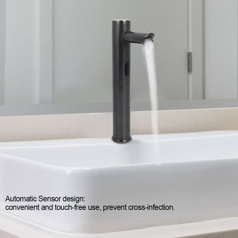 Robinet de lavabo sans contact avec capteur automatique, mitigeur noir pour lavabo salle de bain, robinet mains libres (1/5)