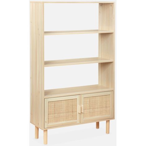 Librería con caña y efecto madera, 3 niveles y 2 puertas (1/5)
