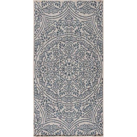 vidaXL Alfombra de exterior de tejido plano rayas azules 100x200 cm (1/5)