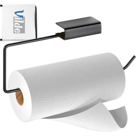 Support Essuie Tout - Métal Noir - Sans Perçage - Pour Cuisine - 30x4.5x13 cm
